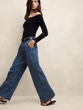 Banana Republic $120 Luxe Ultra High-Rise Wide-Leg Jeans – Medium Wash